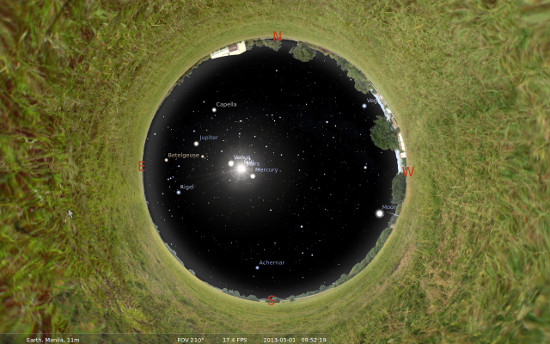 Whole sky projected as circular area by Stellarium